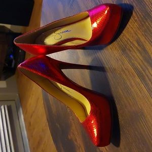 Jessica Simpson platform heels, red, size 7